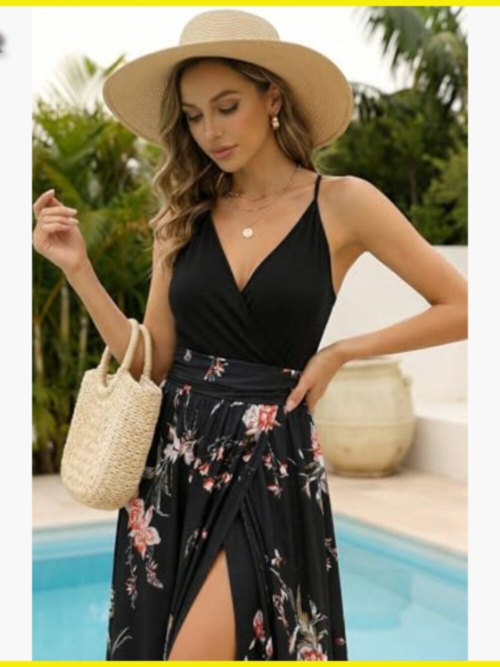 Floral Maxi Dress V Neck Split Flowy Boho Summer Casual Wedding Guest - Picture 3 of 7